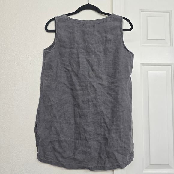 Ellen Tracy 100%Linen Sleeveless Top XL Gray 1/4 Zip Classic Normcore Minimalist - Picture 3 of 7